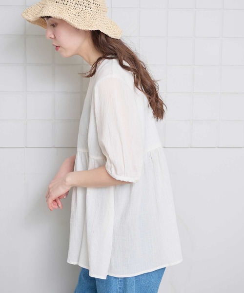 l'atelier du savon（アトリエドサボン）の「やわらかい楊柳のチュニックブラウス（シャツ/ブラウス・レディース・ブラック/ホワイト・FREE）」の17枚目の写真