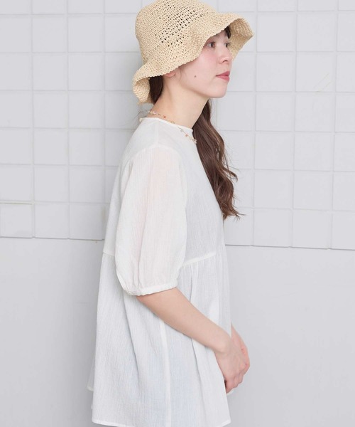 l'atelier du savon（アトリエドサボン）の「やわらかい楊柳のチュニックブラウス（シャツ/ブラウス・レディース・ブラック/ホワイト・FREE）」の15枚目の写真