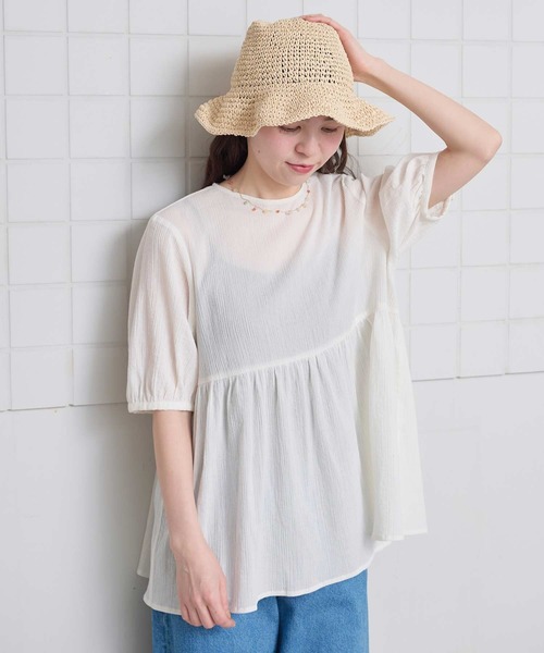 l'atelier du savon（アトリエドサボン）の「やわらかい楊柳のチュニックブラウス（シャツ/ブラウス・レディース・ブラック/ホワイト・FREE）」の9枚目の写真