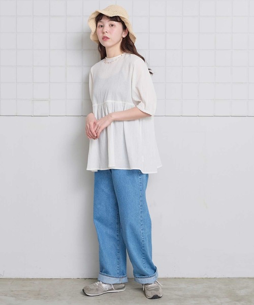 l'atelier du savon（アトリエドサボン）の「やわらかい楊柳のチュニックブラウス（シャツ/ブラウス・レディース・ブラック/ホワイト・FREE）」の7枚目の写真