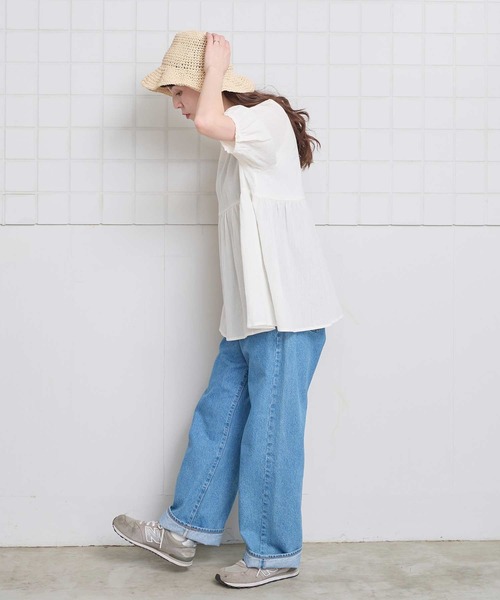 l'atelier du savon（アトリエドサボン）の「やわらかい楊柳のチュニックブラウス（シャツ/ブラウス・レディース・ブラック/ホワイト・FREE）」の6枚目の写真