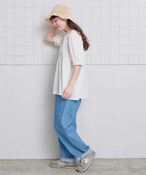 l'atelier du savon（アトリエドサボン）の「やわらかい楊柳のチュニックブラウス（シャツ/ブラウス・レディース・ブラック/ホワイト・FREE）」の5枚目の写真