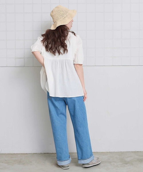 l'atelier du savon（アトリエドサボン）の「やわらかい楊柳のチュニックブラウス（シャツ/ブラウス・レディース・ブラック/ホワイト・FREE）」の4枚目の写真