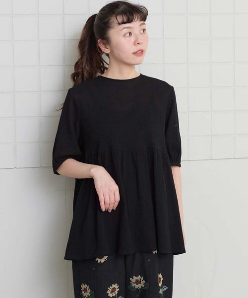 l'atelier du savon（アトリエドサボン）の「やわらかい楊柳のチュニックブラウス（シャツ/ブラウス・レディース・ブラック/ホワイト・FREE）」の14枚目の写真