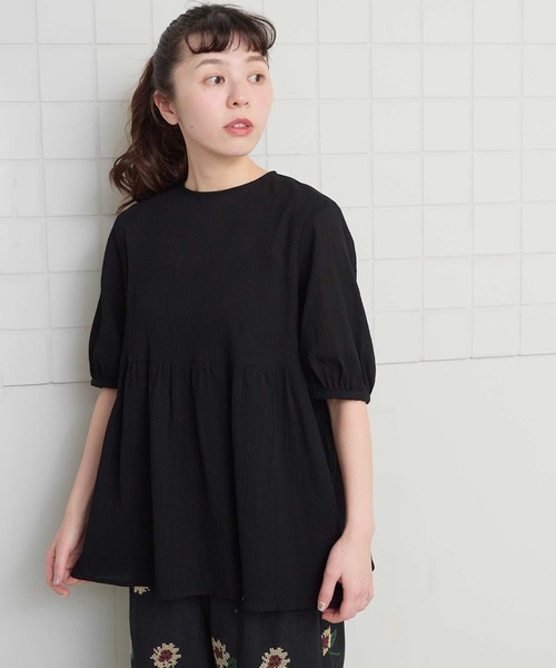 l'atelier du savon（アトリエドサボン）の「やわらかい楊柳のチュニックブラウス（シャツ/ブラウス・レディース・ブラック/ホワイト・FREE）」の21枚目の写真