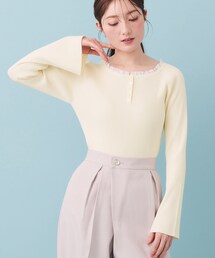 index | ヘンリーネックフレアスリーブニット【洗濯機OK】(ニット/セーター)