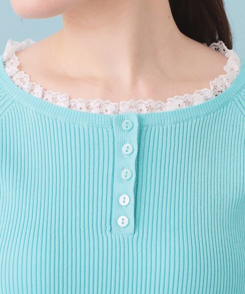 index（インデックス）の「ヘンリーネックフレアスリーブニット【洗濯機OK】（ニット/セーター・レディース・オフホワイト/チャコールグレー/ブルー・00）」の7枚目の写真