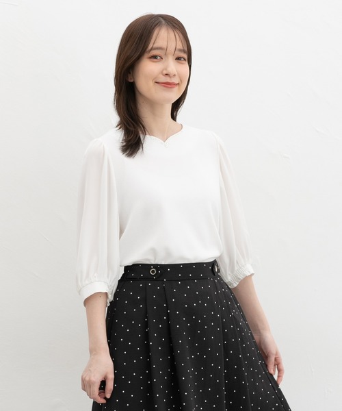 Honeys(ハニーズ)の「6分袖ハートネックトップス(Tシャツ/カットソー・レディース・イエロー/ブルーグレー/アイボリー/ラベンダー/ネイビー・S/M/LL/L/3L)」の8枚目の写真