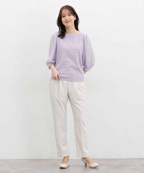 Honeys(ハニーズ)の「6分袖ハートネックトップス(Tシャツ/カットソー・レディース・イエロー/ブルーグレー/アイボリー/ラベンダー/ネイビー・S/M/LL/L/3L)」の14枚目の写真