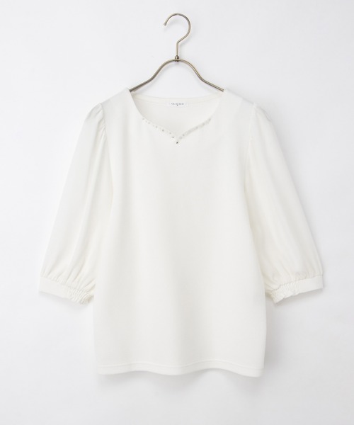 Honeys(ハニーズ)の「6分袖ハートネックトップス(Tシャツ/カットソー・レディース・イエロー/ブルーグレー/アイボリー/ラベンダー/ネイビー・S/M/LL/L/3L)」の22枚目の写真
