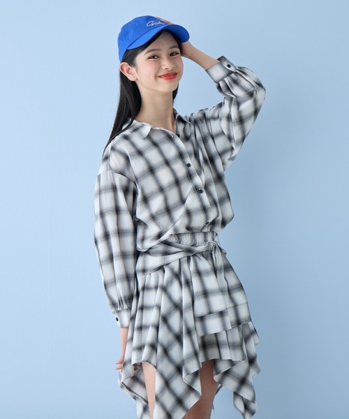 BISKEE（ビスキー）の「マルチWAYチェックシャツ（シャツ/ブラウス・キッズ・サックスブルー/オフホワイト・140cm/160cm/150cm）」の15枚目の写真