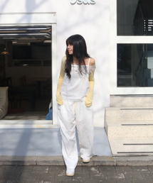 フリルワイドパンツ - ホワイト
