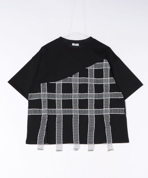 unica(ユニカ)の「チェックテープTシャツ laides(Tシャツ/カットソー・レディース・ブラック×ホワイト/ホワイト系その他/ブラック×グリーン・F)」の3枚目の写真