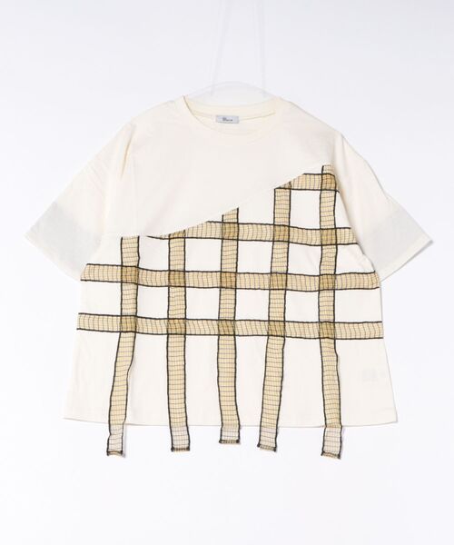 unica(ユニカ)の「チェックテープTシャツ laides(Tシャツ/カットソー・レディース・ブラック×ホワイト/ホワイト系その他/ブラック×グリーン・F)」の2枚目の写真