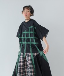 チェックテープTシャツ  laides