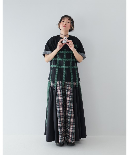 unica(ユニカ)の「チェックテープTシャツ laides(Tシャツ/カットソー・レディース・ブラック×ホワイト/ホワイト系その他/ブラック×グリーン・F)」の5枚目の写真