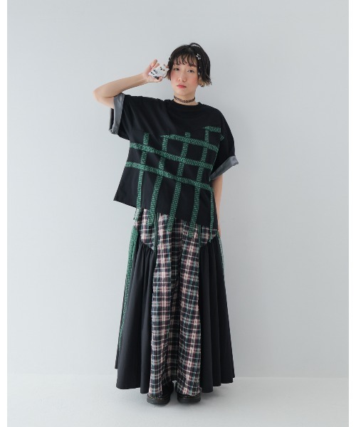 unica(ユニカ)の「チェックテープTシャツ laides(Tシャツ/カットソー・レディース・ブラック×ホワイト/ホワイト系その他/ブラック×グリーン・F)」の6枚目の写真