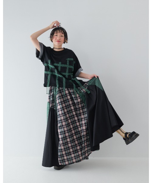 unica(ユニカ)の「チェックテープTシャツ laides(Tシャツ/カットソー・レディース・ブラック×ホワイト/ホワイト系その他/ブラック×グリーン・F)」の7枚目の写真