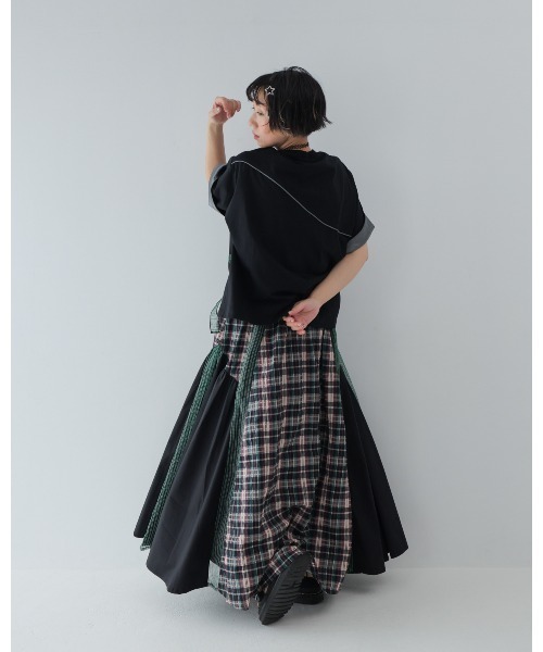 unica(ユニカ)の「チェックテープTシャツ laides(Tシャツ/カットソー・レディース・ブラック×ホワイト/ホワイト系その他/ブラック×グリーン・F)」の8枚目の写真