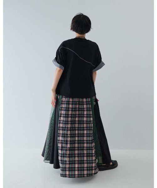 unica(ユニカ)の「チェックテープTシャツ laides(Tシャツ/カットソー・レディース・ブラック×ホワイト/ホワイト系その他/ブラック×グリーン・F)」の9枚目の写真