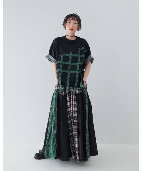 unica(ユニカ)の「チェックテープTシャツ laides(Tシャツ/カットソー・レディース・ブラック×ホワイト/ホワイト系その他/ブラック×グリーン・F)」の11枚目の写真