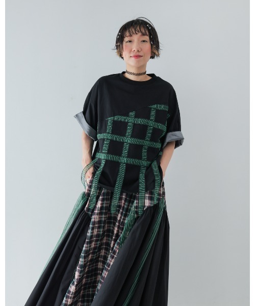 unica(ユニカ)の「チェックテープTシャツ laides(Tシャツ/カットソー・レディース・ブラック×ホワイト/ホワイト系その他/ブラック×グリーン・F)」の12枚目の写真