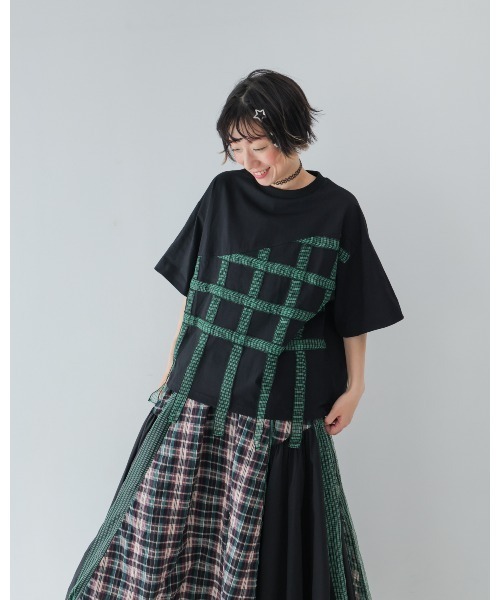 unica(ユニカ)の「チェックテープTシャツ laides(Tシャツ/カットソー・レディース・ブラック×ホワイト/ホワイト系その他/ブラック×グリーン・F)」の14枚目の写真