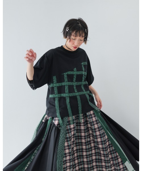 unica(ユニカ)の「チェックテープTシャツ laides(Tシャツ/カットソー・レディース・ブラック×ホワイト/ホワイト系その他/ブラック×グリーン・F)」の15枚目の写真