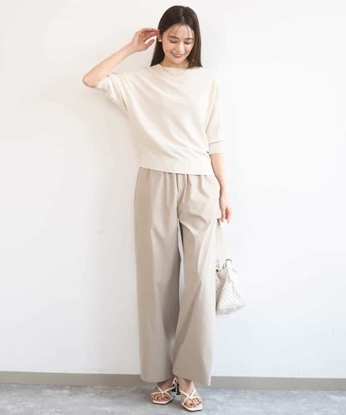 MK MICHEL KLEIN（エムケーミッシェルクラン）の「[抗ピリング/洗える]コットンライクストレッチワイドパンツ（スラックス・レディース・ベージュ/ネイビー/カーキ・38）」の16枚目の写真