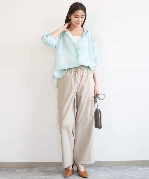 MK MICHEL KLEIN（エムケーミッシェルクラン）の「[抗ピリング/洗える]コットンライクストレッチワイドパンツ（スラックス・レディース・ベージュ/ネイビー/カーキ・38）」の14枚目の写真