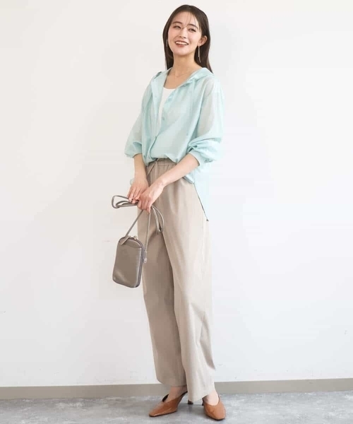 MK MICHEL KLEIN（エムケーミッシェルクラン）の「[抗ピリング/洗える]コットンライクストレッチワイドパンツ（スラックス・レディース・ベージュ/ネイビー/カーキ・38）」の13枚目の写真