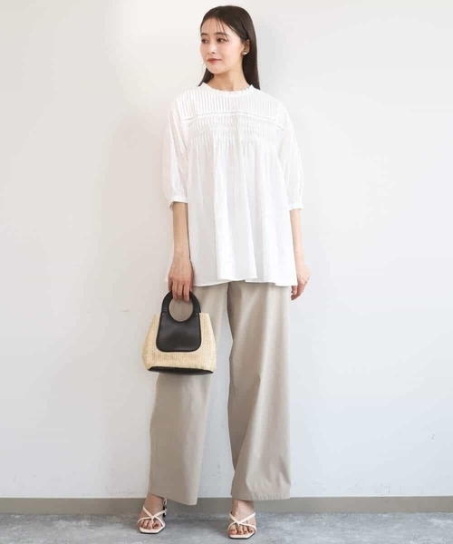 MK MICHEL KLEIN（エムケーミッシェルクラン）の「[抗ピリング/洗える]コットンライクストレッチワイドパンツ（スラックス・レディース・ベージュ/ネイビー/カーキ・38）」の9枚目の写真