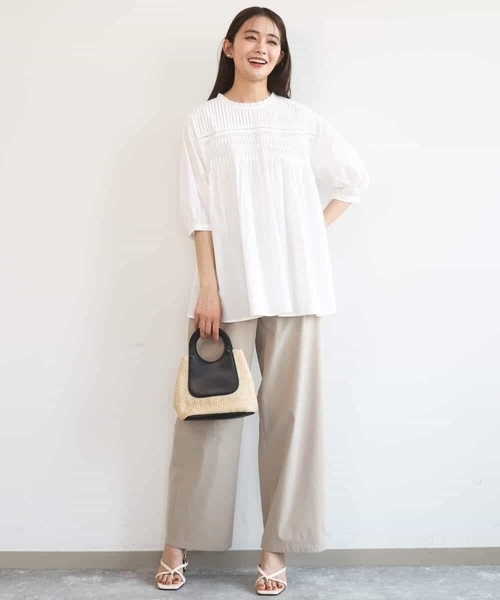 MK MICHEL KLEIN（エムケーミッシェルクラン）の「[抗ピリング/洗える]コットンライクストレッチワイドパンツ（スラックス・レディース・ベージュ/ネイビー/カーキ・38）」の8枚目の写真