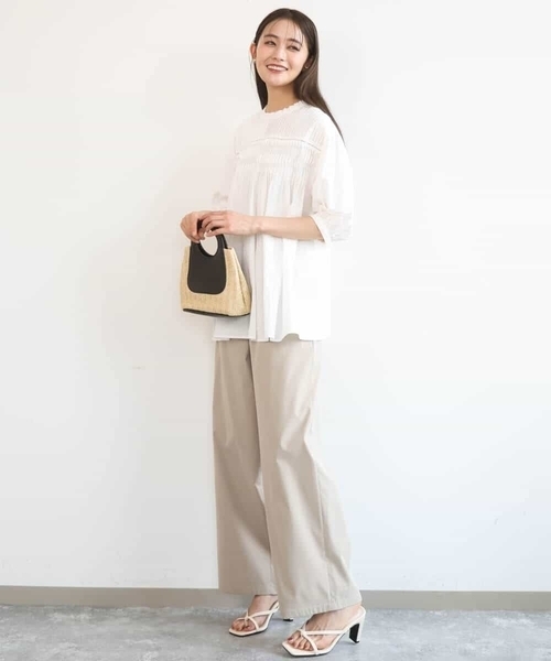 MK MICHEL KLEIN（エムケーミッシェルクラン）の「[抗ピリング/洗える]コットンライクストレッチワイドパンツ（スラックス・レディース・ベージュ/ネイビー/カーキ・38）」の7枚目の写真
