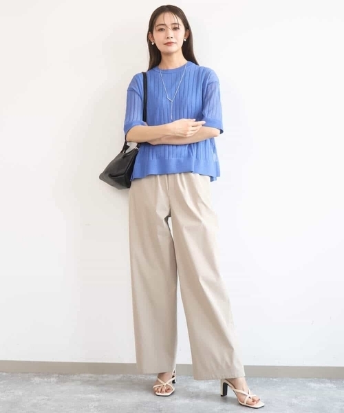 MK MICHEL KLEIN（エムケーミッシェルクラン）の「[抗ピリング/洗える]コットンライクストレッチワイドパンツ（スラックス・レディース・ベージュ/ネイビー/カーキ・38）」の6枚目の写真