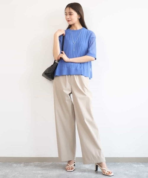 MK MICHEL KLEIN（エムケーミッシェルクラン）の「[抗ピリング/洗える]コットンライクストレッチワイドパンツ（スラックス・レディース・ベージュ/ネイビー/カーキ・38）」の5枚目の写真