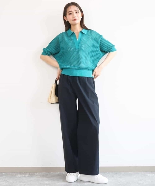 MK MICHEL KLEIN（エムケーミッシェルクラン）の「[抗ピリング/洗える]コットンライクストレッチワイドパンツ（スラックス・レディース・ベージュ/ネイビー/カーキ・38）」の17枚目の写真