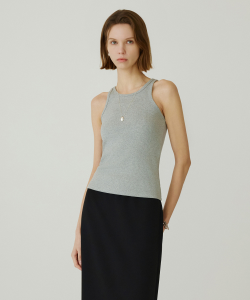 SIYAZU(シヤジュ)の「SITP5271 ベーシックラウンドネッククロップノースリーブトップ_Melange gray(Tシャツ/カットソー・レディース・ミックスグレー・ONE)」の3枚目の写真