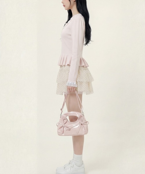 HOOK(フック)の「HOOK for girls レースハートプリントリボン付きペプラムニットプルオーバー(ニット/セーター・レディース・ピンク・FREE)」の10枚目の写真