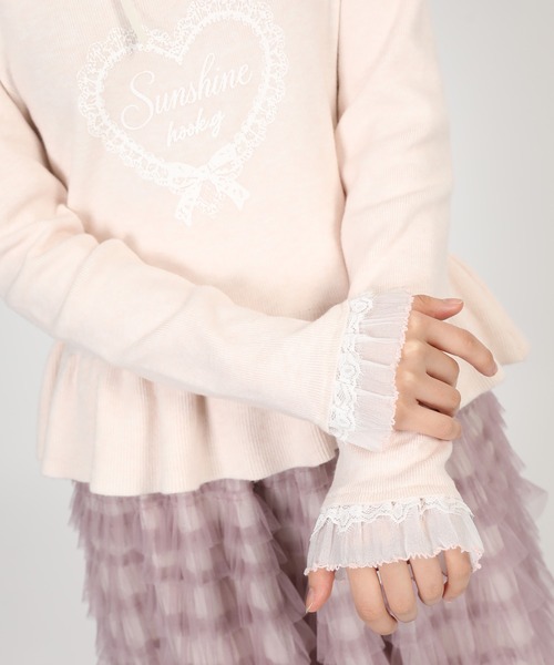 HOOK(フック)の「HOOK for girls レースハートプリントリボン付きペプラムニットプルオーバー(ニット/セーター・レディース・ピンク・FREE)」の8枚目の写真