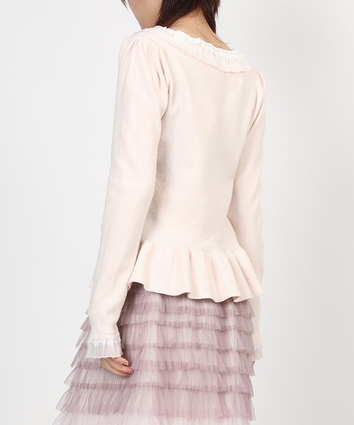 HOOK(フック)の「HOOK for girls レースハートプリントリボン付きペプラムニットプルオーバー(ニット/セーター・レディース・ピンク・FREE)」の5枚目の写真