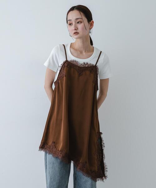 SENSE OF PLACE by URBAN RESEARCH(センスオブプレイスバイアーバンリサーチ)の「サテンレースアシメキャミソール(キャミソール・レディース・アイボリー/ブラック/ブラウン・ONE)」の10枚目の写真