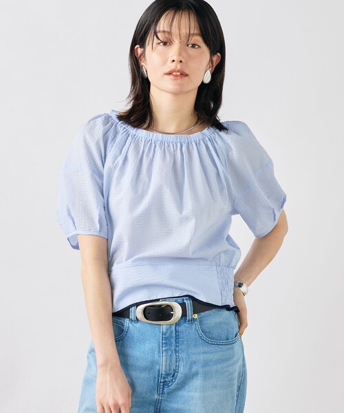 NOLLEY’S(ノーリーズ)の「ウォッシャブル袖ボリュームサッカーブラウス(シャツ/ブラウス・レディース・ホワイト/ブラック/サックスブルー・38)」の4枚目の写真