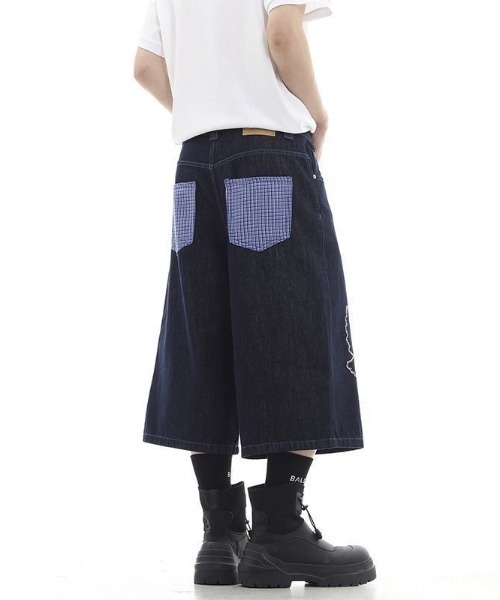 FreeZone(フリーゾーン)の「バード刺繍デザインデニムハーフパンツ(デニムパンツ・メンズ・ブルー・S/M/L)」の8枚目の写真