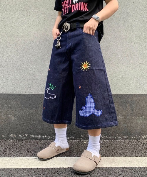 FreeZone(フリーゾーン)の「バード刺繍デザインデニムハーフパンツ(デニムパンツ・メンズ・ブルー・S/M/L)」の12枚目の写真