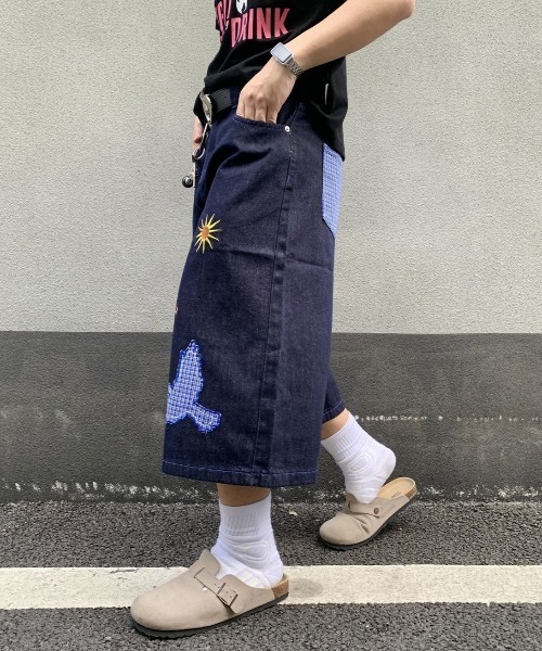 FreeZone(フリーゾーン)の「バード刺繍デザインデニムハーフパンツ(デニムパンツ・メンズ・ブルー・S/M/L)」の13枚目の写真