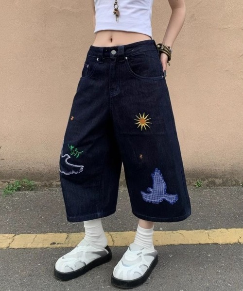 FreeZone(フリーゾーン)の「バード刺繍デザインデニムハーフパンツ(デニムパンツ・メンズ・ブルー・S/M/L)」の17枚目の写真