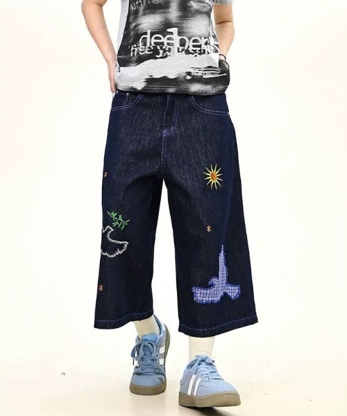 FreeZone(フリーゾーン)の「バード刺繍デザインデニムハーフパンツ(デニムパンツ・メンズ・ブルー・S/M/L)」の5枚目の写真
