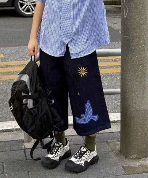 FreeZone(フリーゾーン)の「バード刺繍デザインデニムハーフパンツ(デニムパンツ・メンズ・ブルー・S/M/L)」の9枚目の写真