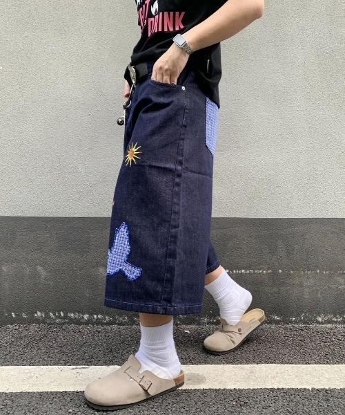 FreeZone(フリーゾーン)の「バード刺繍デザインデニムハーフパンツ(デニムパンツ・メンズ・ブルー・S/M/L)」の14枚目の写真